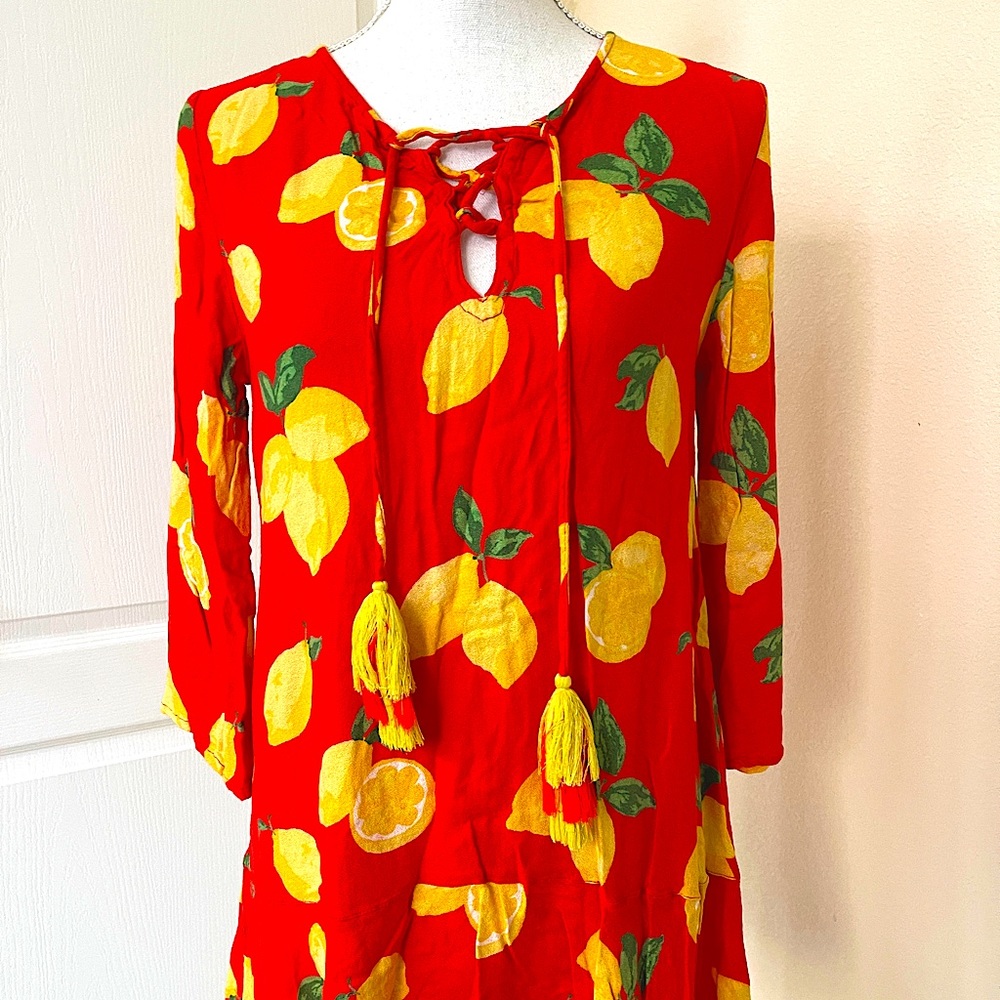Mud Pie red dress with yellow lemon print